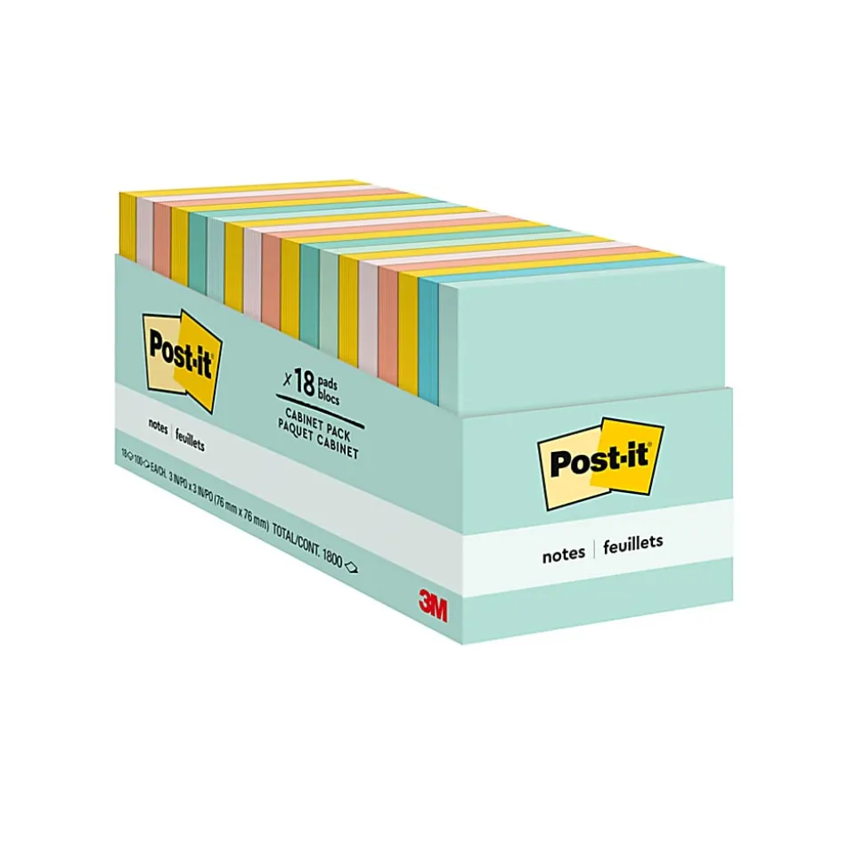 Post-it® Notes, 3" x 3", Beachside Cafe Collection, 100 Sheets, Pack Of 18 Pads