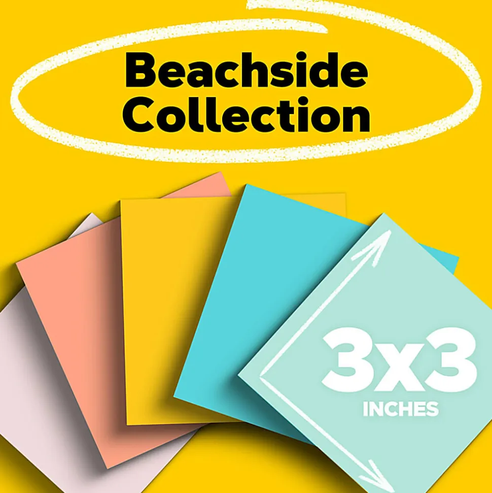 Post-it® Notes, 3" x 3", Beachside Cafe Collection, 100 Sheets, Pack Of 18 Pads