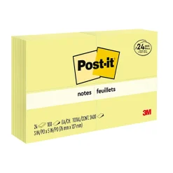 Post-it® Notes, 3 x 5 in, 24 Bulk Sticky Note Pads, 100 Sheets/Pad, School Supplies and Office Products, The Iconic Canary Yellow Note