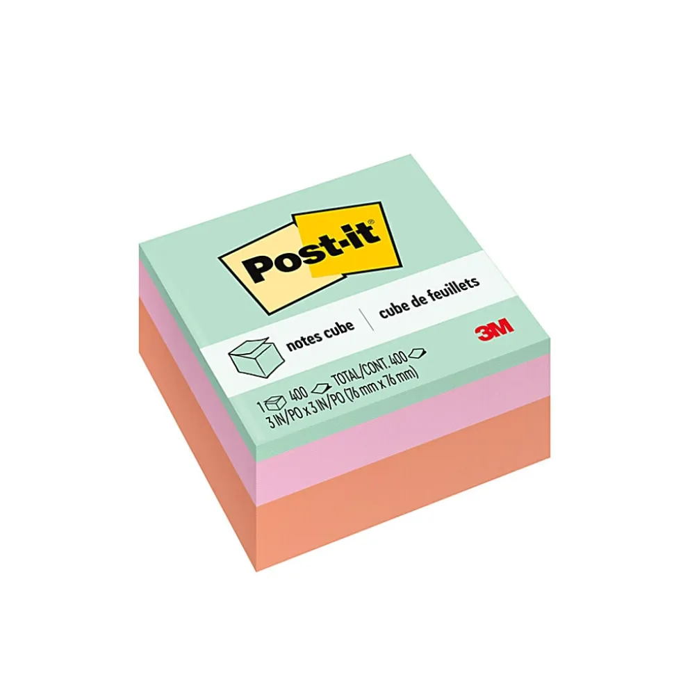 Post-it® Notes, 3 x 3 in, 1 Cube Sticky Notes Pad, 400 Sheets/Pad, School Supplies and O?ce Supplies, Assorted Pastel Colors