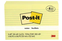 Post-it® Notes, 4 x 6 in, 8 Lined Sticky Note Pads, 100 Sheets/Pad, School Supplies and Office Products, The Iconic Canary Yellow Note