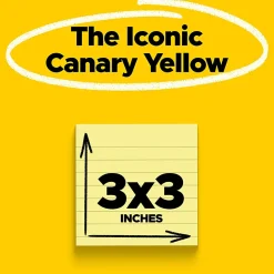 Post-it® Notes, 3 x 3 in, 2 Lined Sticky Note Pads, 100 Sheets/Pad, Sticky Notes for Vertical Surfaces, Monitors and Walls, Canary Yellow