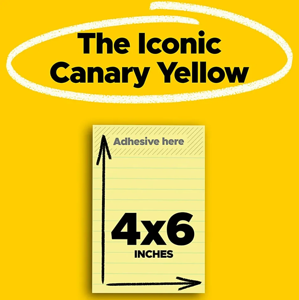 Post-it® Notes, 4 x 6 in, 5 Lined Sticky Note Pads, 100 Sheets/Pad, School Supplies and Office Products, The Iconic Canary Yellow Note