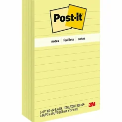 Post-it® Notes, 4 x 6 in, 5 Lined Sticky Note Pads, 100 Sheets/Pad, School Supplies and Office Products, The Iconic Canary Yellow Note