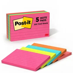Post-it® Notes, 3 x 5 in, 5 Lined Sticky Note Pads, 100 Sheets/Pad, School Supplies and Office Products, Poptimistic