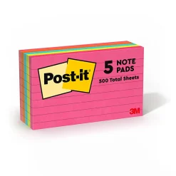 Post-it® Notes, 3 x 5 in, 5 Lined Sticky Note Pads, 100 Sheets/Pad, School Supplies and Office Products, Poptimistic