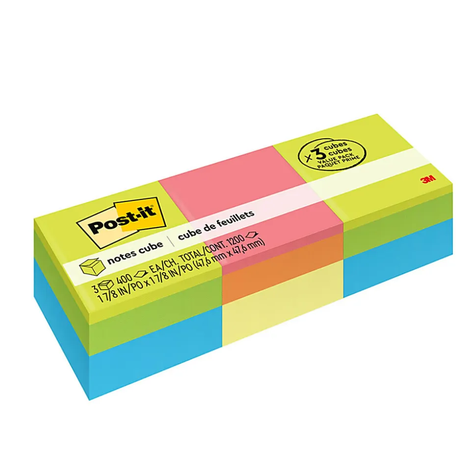 Post-it® Notes, 1 7/8 x 1 7/8 in, 3 Mini Cube Sticky Notes Pads, 400 Sheets/Pad, School Supplies and O?ce Supplies, Assorted Bright Colors