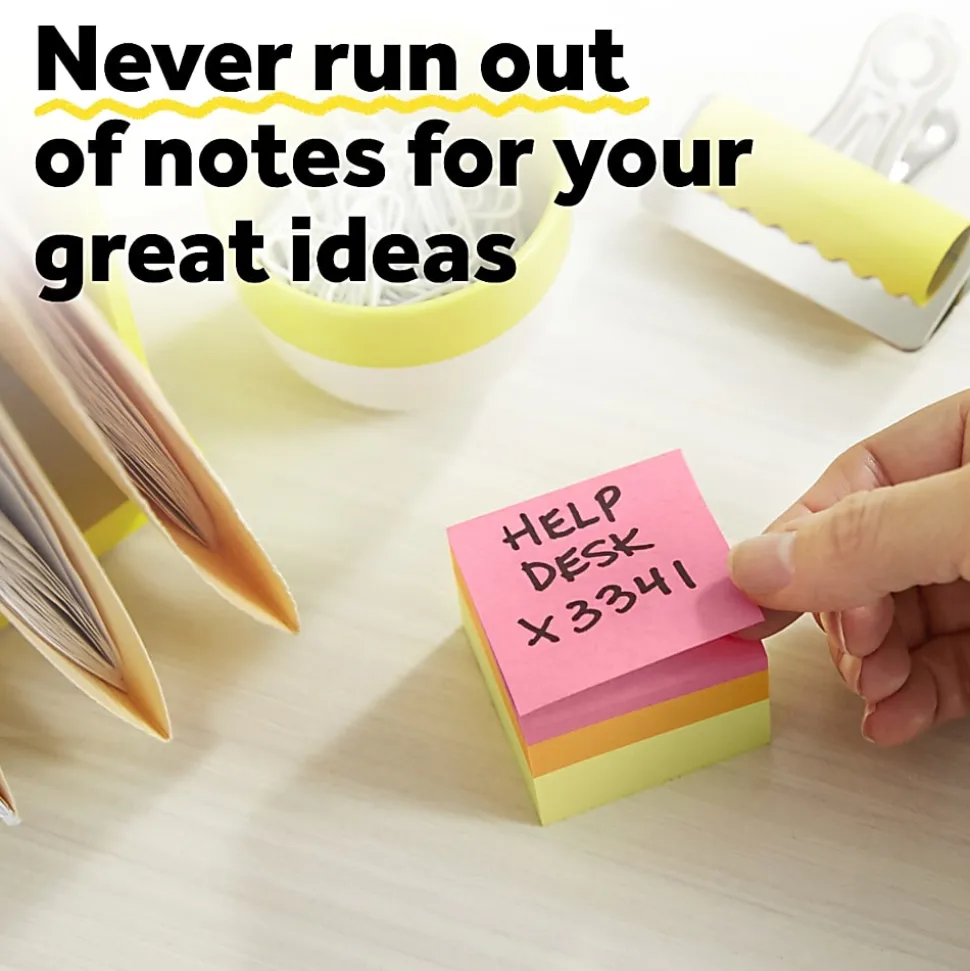 Post-it® Notes, 1 7/8 x 1 7/8 in, 3 Mini Cube Sticky Notes Pads, 400 Sheets/Pad, School Supplies and O?ce Supplies, Assorted Bright Colors