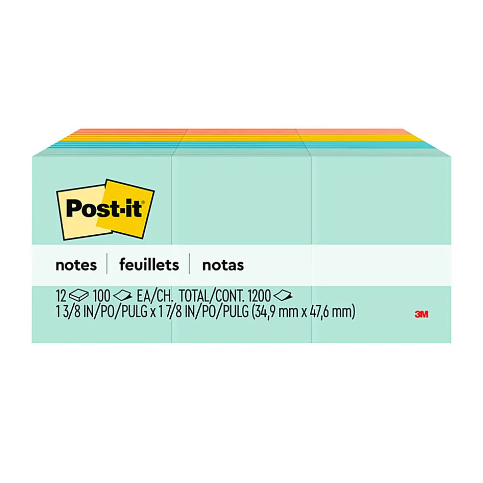 Post-it® Notes, 1.38 x 1.88 in, 12 Mini Sticky Note Pads, 100 Sheets/Pad, School Supplies and Office Products, Beachside Café