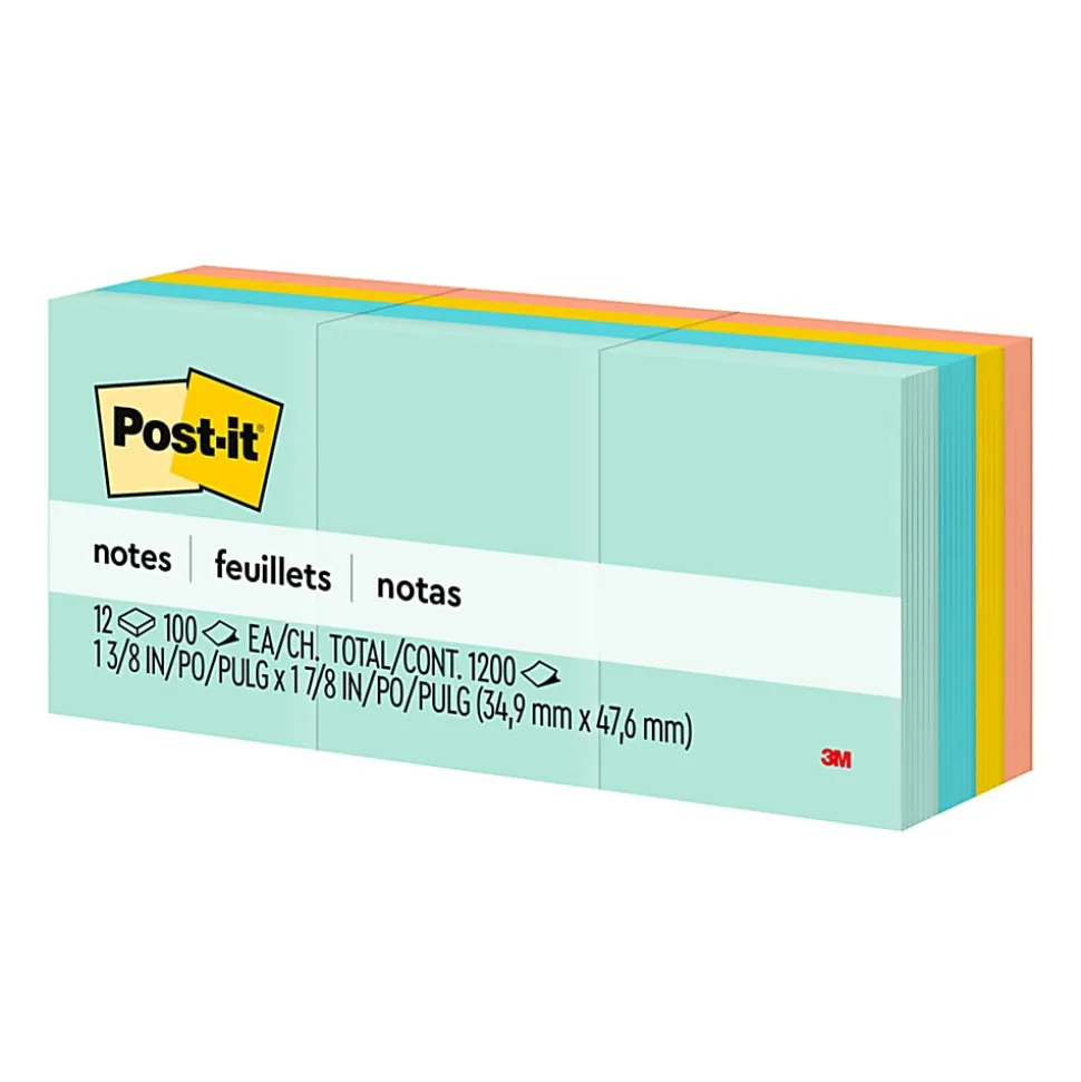 Post-it® Notes, 1.38 x 1.88 in, 12 Mini Sticky Note Pads, 100 Sheets/Pad, School Supplies and Office Products, Beachside Café