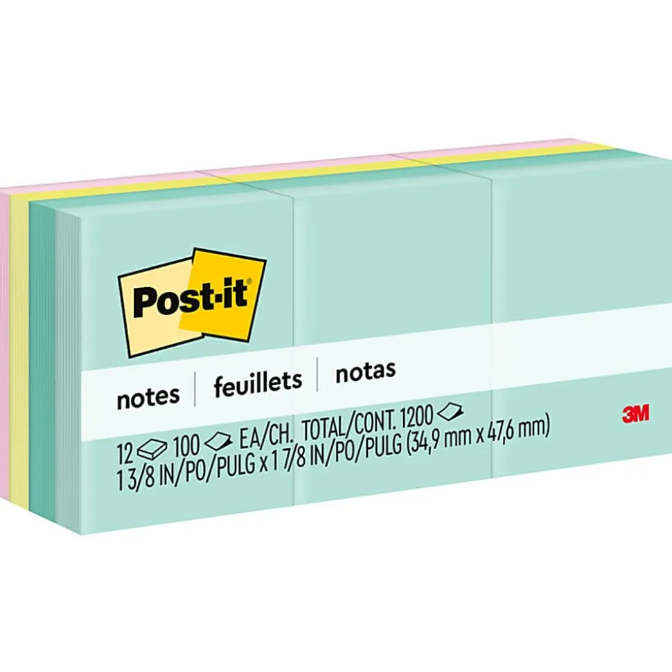 Post-it® Notes, 1.38 x 1.88 in, 12 Mini Sticky Note Pads, 100 Sheets/Pad, School Supplies and Office Products, Beachside Café