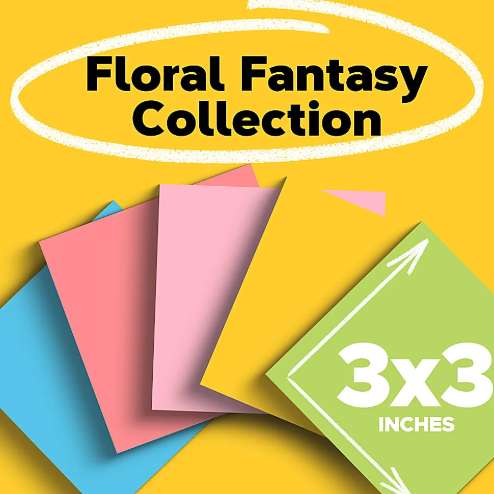 Post-it® Notes, 3 x 3 in, 14 Sticky Note Pads, 100 Sheets/Pad, School Supplies and Office Products, Floral Fantasy