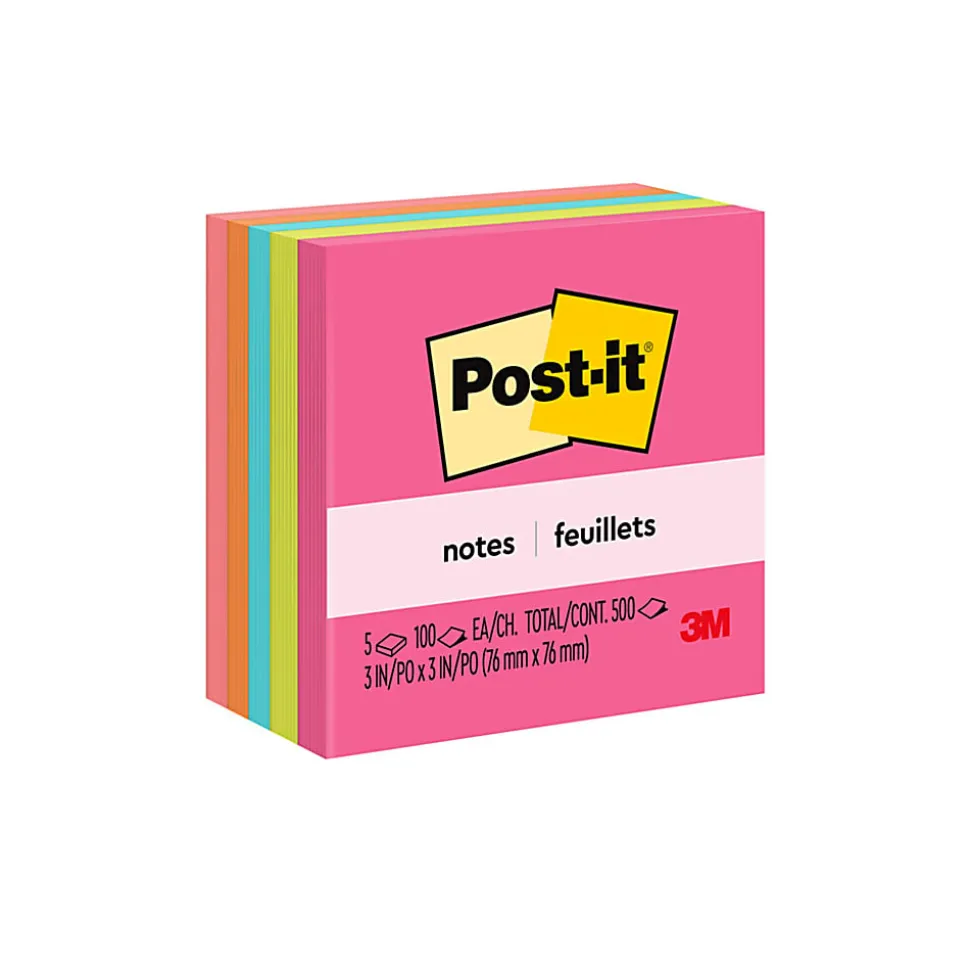 Post-it® Notes, 3 x 3 in, 5 Sticky Note Pads, 100 Sheets/Pad, School Supplies and Office Products, Poptimistic