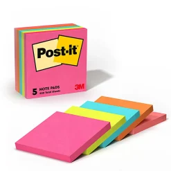 Post-it® Notes, 3 x 3 in, 5 Sticky Note Pads, 100 Sheets/Pad, School Supplies and Office Products, Poptimistic