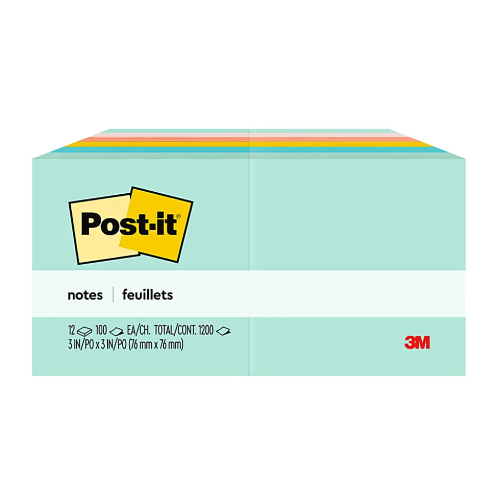 Post-it® Notes, 3 x 3 in, 12 Sticky Note Pads, 100 Sheets/Pad, School Supplies and Office Products, Beachside Café