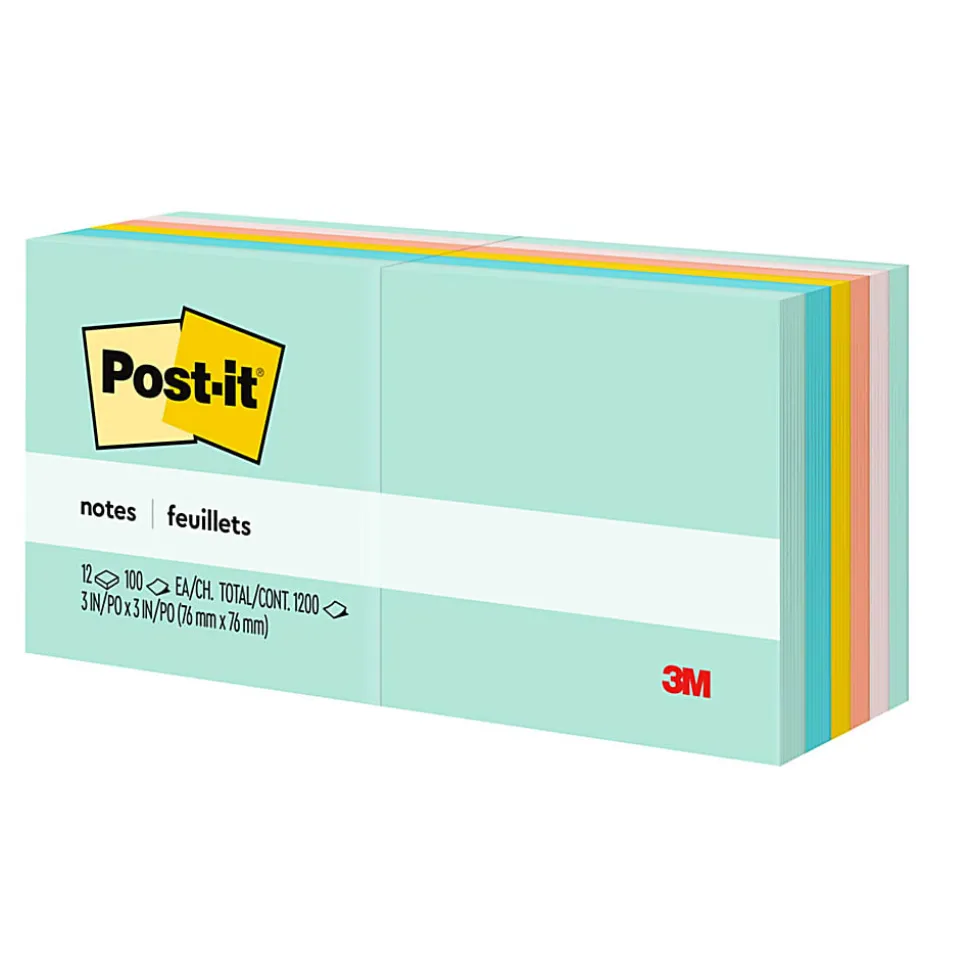 Post-it® Notes, 3 x 3 in, 12 Sticky Note Pads, 100 Sheets/Pad, School Supplies and Office Products, Beachside Café