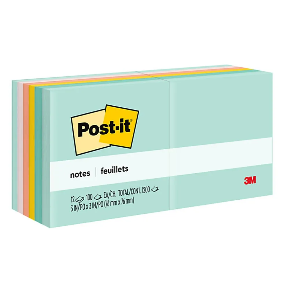 Post-it® Notes, 3 x 3 in, 12 Sticky Note Pads, 100 Sheets/Pad, School Supplies and Office Products, Beachside Café