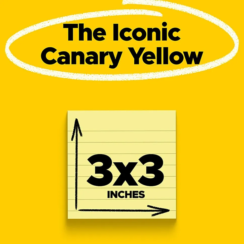 Post-it® Notes, 3 x 3 in, 6 Sticky Note Pads, 100 Sheets/Pad, School Supplies and Office Products, The Iconic Canary Yellow Note
