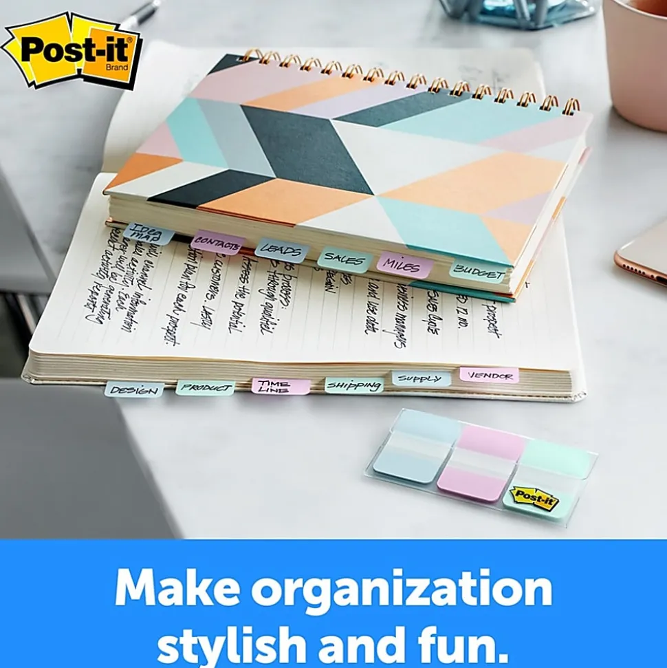 Post-it® Pastel Color Tabs - 12 Tab(s)/Set - 1" Tab Height x 1.50" Tab Width - Assorted Pastel Tab(s) - 36 / Pack