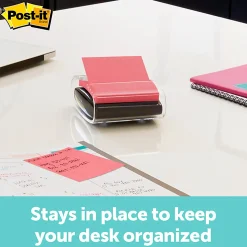 Post-it® Pop Up Notes Dispenser, 3 in x 3 in, 1 Dispenser, 2 Pads, 45 Sheets/Pad, Black Base Clear Top, Sticky Notes Holder for Desk or Classroom