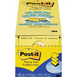 Post-it® Pop-up Notes, 3" x 3", Canary Yellow, 90 Sheets Per Pad, Pack Of 18 Pads