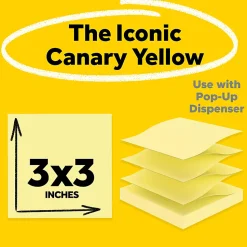Post-it® Pop Up Notes, 3 x 3 in, 24 Bulk Sticky Note Pads, 100 Sheets/Pad, School Supplies and Office Products, Accordion Sticky Notes, Canary Yellow
