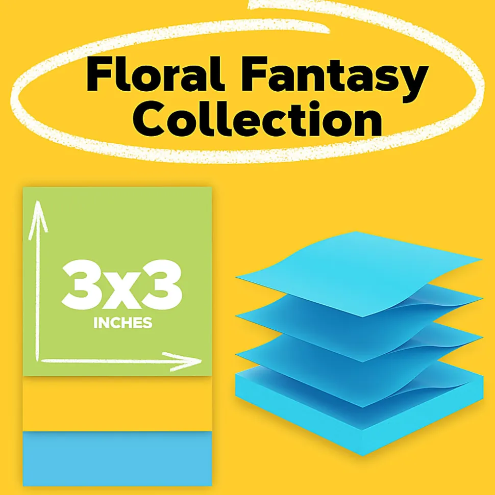 Post-it® Pop-up Notes, 3 x 3 in, 12 Sticky Note Pads, 100 Sheets/Pad, School Supplies and Office Products, Accordion Sticky Notes, Floral Fantasy