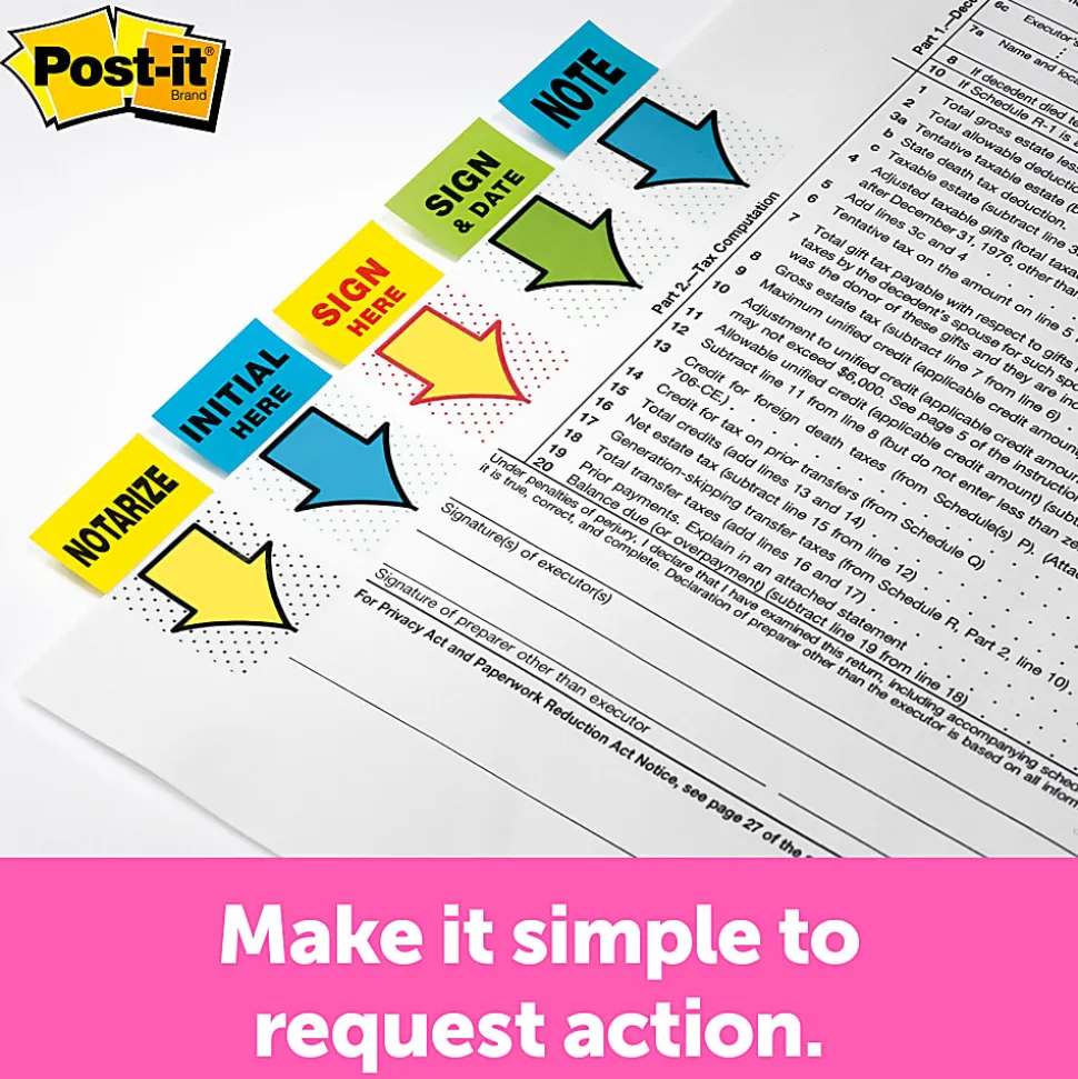 Post-it® Printed Flags, "Notarize", 1" x 1 -11/16", Yellow, 50 Flags Per Pad, Pack Of 2 Pads