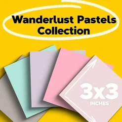 Post-it® 100% Recycled Paper Super Sticky Notes, 3 x 3 in, 5 Sticky Note Pads, 70 Sheets/Pad, School Supplies and Office Products, Wanderlust Pastels