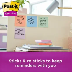 Post-it® Recycled Super Sticky Notes, 3 in x 3 in, 12 Pads, 90 Sheets/Pad, 2x the Sticking Power, Wanderlust Pastels Collection, 30% Recycled