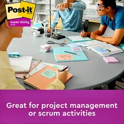 Post-it® Recycled Super Sticky Notes, 3 in x 3 in, 12 Pads, 90 Sheets/Pad, 2x the Sticking Power, Wanderlust Pastels Collection, 30% Recycled