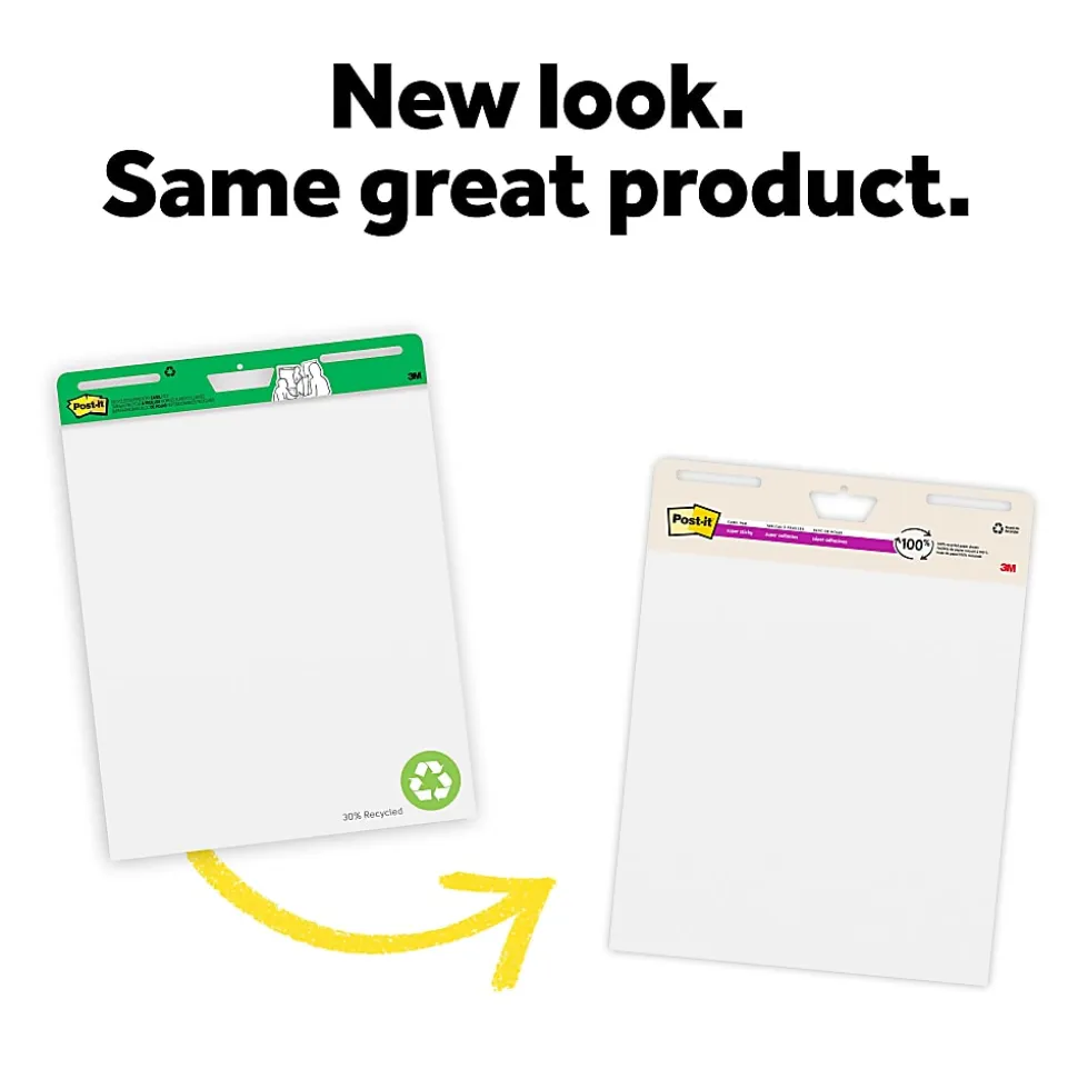 Post-it® Super Sticky Easel Pads, 25" x 30", 8 Pads, 30 Sheets/Pad, 30% Recycled, School Supplies for Classrooms, White