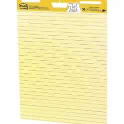 Post-it® Super Sticky Easy Pads, 25" x 30", 4 Pads, 30 Sheets/Pad, Lined, School Supplies for Classrooms, Yellow