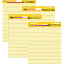 Post-it® Super Sticky Easy Pads, 25" x 30", 4 Pads, 30 Sheets/Pad, Lined, School Supplies for Classrooms, Yellow