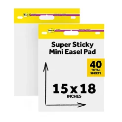 Post-it® Super Sticky Mini Easel Pads, 15" x 18", 2 Pads, 20 Sheets/Pad, School Supplies for Classrooms, White