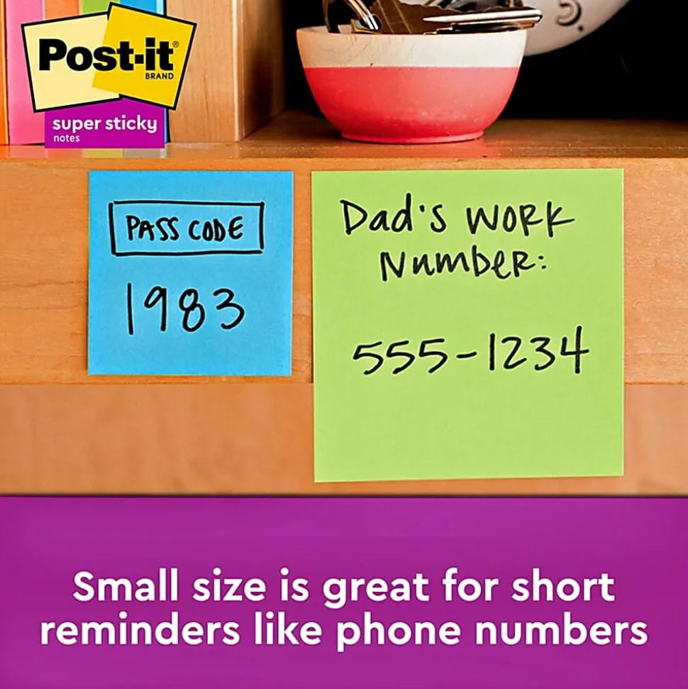 Post-it® Super Sticky Notes,Energy Boost Color Collection , 2" x 2", 18 Pads, 90 Sheets per Pad - 62218SSAUC