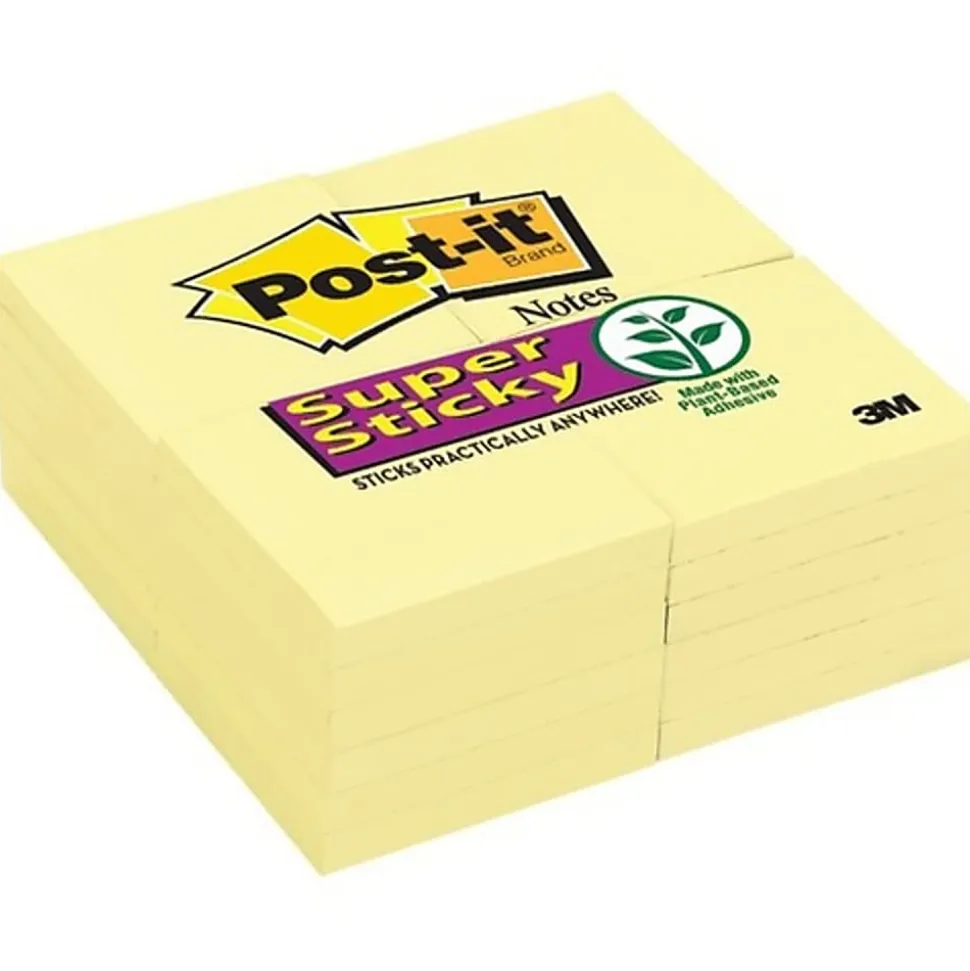 Post-it® Super Sticky Notes, 3 in x 3 in, 24 Pads, 90 Sheets/Pad, 2x the Sticking Power, Canary Yellow