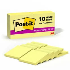 Post-it® Super Sticky Notes, 3 in x 3 in, 10 Pads, 90 Sheets/Pad, 2x the Sticking Power, Canary Yellow