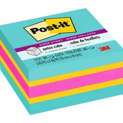 Post-it® Super Sticky Notes, 3 x 3 in, 1 Cube Notes Pad, 360 Sheets/Pad, 2X the Sticking Power, School and Office Supplies, Assorted Bright Colors