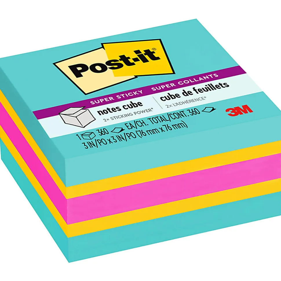 Post-it® Super Sticky Notes, 3 x 3 in, 1 Cube Notes Pad, 360 Sheets/Pad, 2X the Sticking Power, School and Office Supplies, Assorted Bright Colors