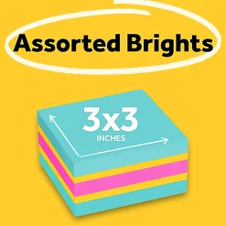 Post-it® Super Sticky Notes, 3 x 3 in, 1 Cube Notes Pad, 360 Sheets/Pad, 2X the Sticking Power, School and Office Supplies, Assorted Bright Colors