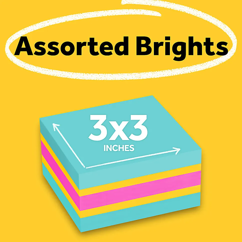 Post-it® Super Sticky Notes, 3 x 3 in, 1 Cube Notes Pad, 360 Sheets/Pad, 2X the Sticking Power, School and Office Supplies, Assorted Bright Colors