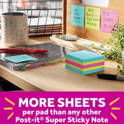 Post-it® Super Sticky Notes, 3 x 3 in, 1 Cube Notes Pad, 360 Sheets/Pad, 2X the Sticking Power, School and Office Supplies, Assorted Bright Colors