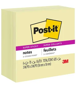Post-it® Super Sticky Notes, 3 x 3 in, 6 Sticky Note Pads, 70 Sheets/Pad, 2X the Sticking Power, School Supplies and Office Products, Canary Yellow