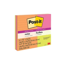 Post-it® Super Sticky Notes, 3 x 3 in, 9 Lined and Unlined Sticky Note Pads, 90 Sheets/Pad, School Supplies and Office Products, Energy Boost