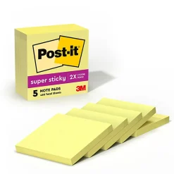 Post-it® Super Sticky Notes, 3 x 3 in, 5 Sticky Note Pads, 90 Sheets/Pad, 2X the Sticking Power, School Supplies and Office Products, Canary Yellow