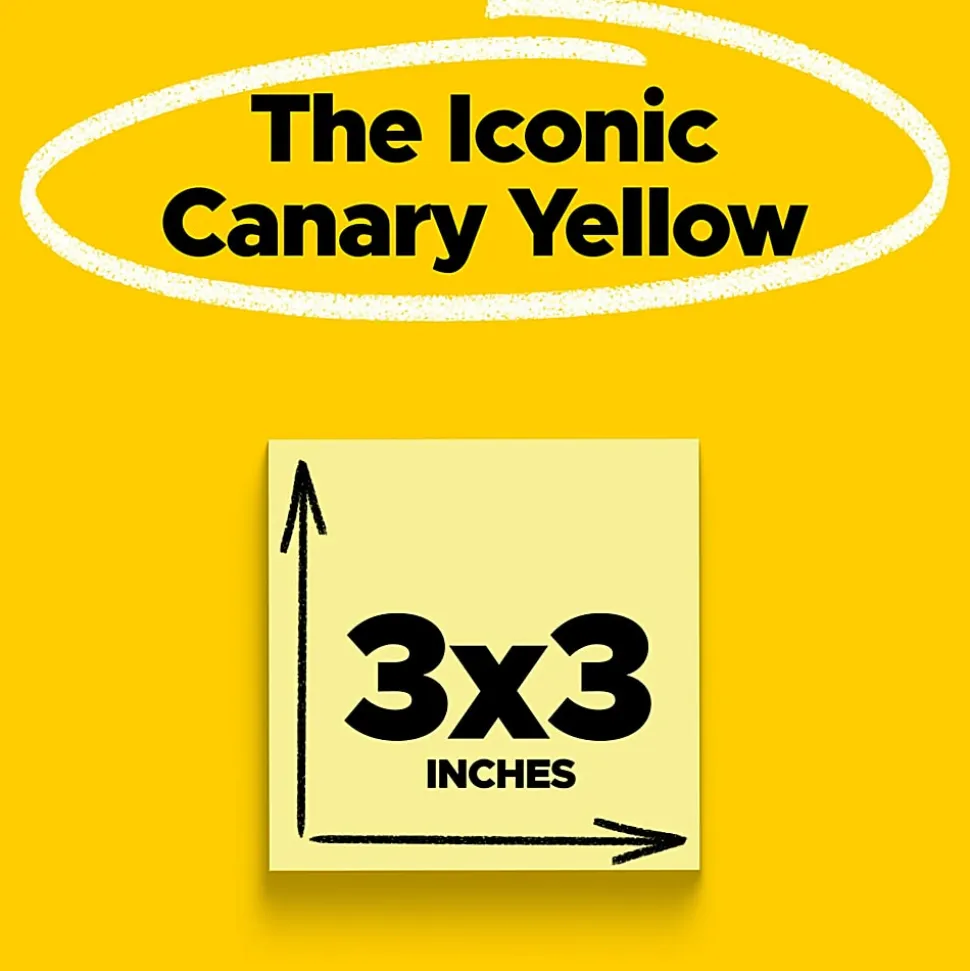 Post-it® Super Sticky Notes, 3 x 3 in, 5 Sticky Note Pads, 90 Sheets/Pad, 2X the Sticking Power, School Supplies and Office Products, Canary Yellow