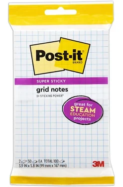 Post-it® Super Sticky Notes, 4 x 6 in, 2 Grid Lined Sticky Note Pads, 50 Sheets/Pad, 2X the Sticking Power, School and Office Supplies