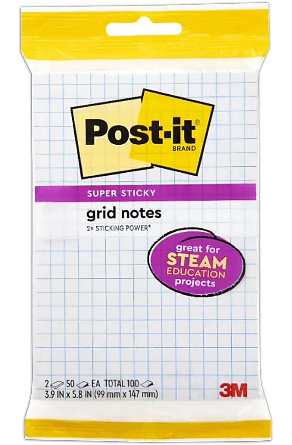 Post-it® Super Sticky Notes, 4 x 6 in, 2 Grid Lined Sticky Note Pads, 50 Sheets/Pad, 2X the Sticking Power, School and Office Supplies