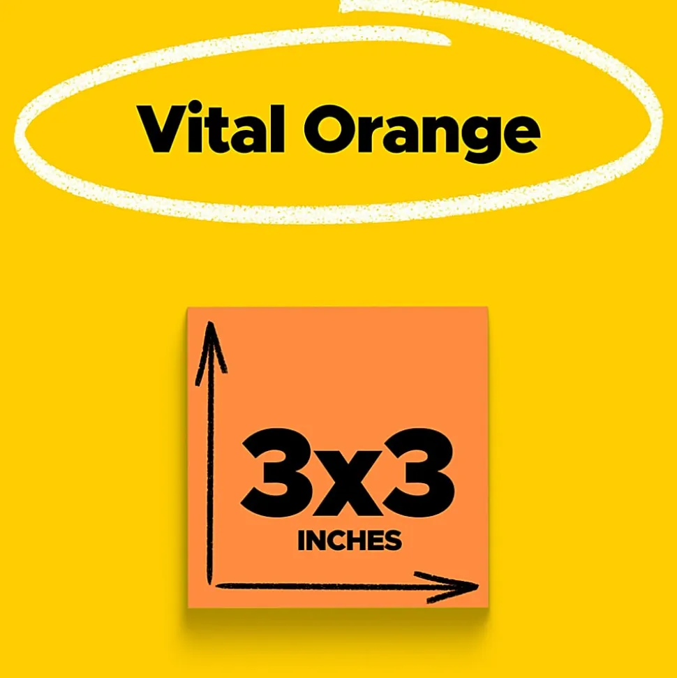 Post-it® Super Sticky Notes, 3 x 3 in, 5 Sticky Note Pads, 90 Sheets/Pad, 2X the Sticking Power, School Supplies and Office Products, Neon Orange